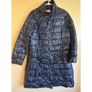 Woman Within Puffer Parka Plus Size 14/16 Blue White Floral Coat